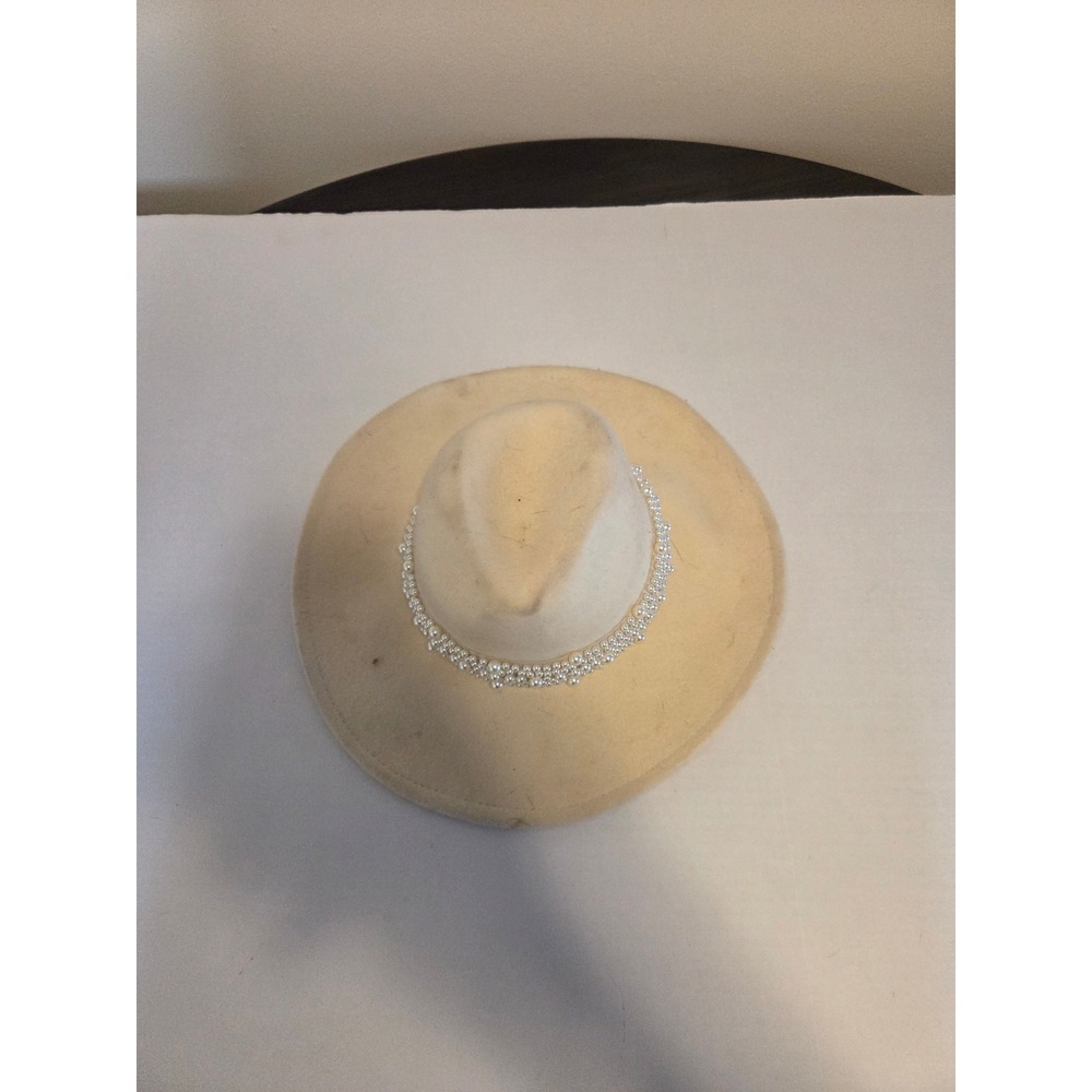 Scoop‎ Womens Wide Brim Fedora Hat Cream Faux Pearl Bead Band One Size OS